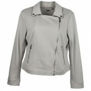 T Tahari Moto Jacket XL Women Beige Asymmetrical Zip Stretch Lightweight‎